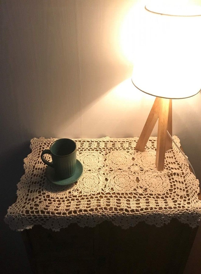Damanni 2PC Rectangular Cotton Handmade Crochet Lace Table Runner Doilies Table Dresser Scarf Décor,16 Inch by 24 Inch，Beige - Image 5