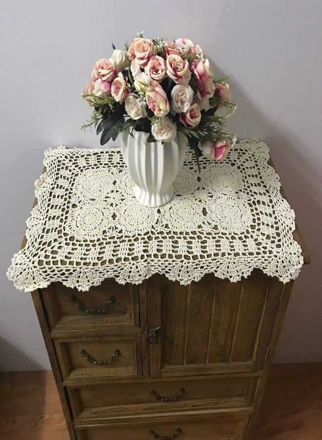 Damanni 2PC Rectangular Cotton Handmade Crochet Lace Table Runner Doilies Table Dresser Scarf Décor,16 Inch by 24 Inch，Beige - Image 3