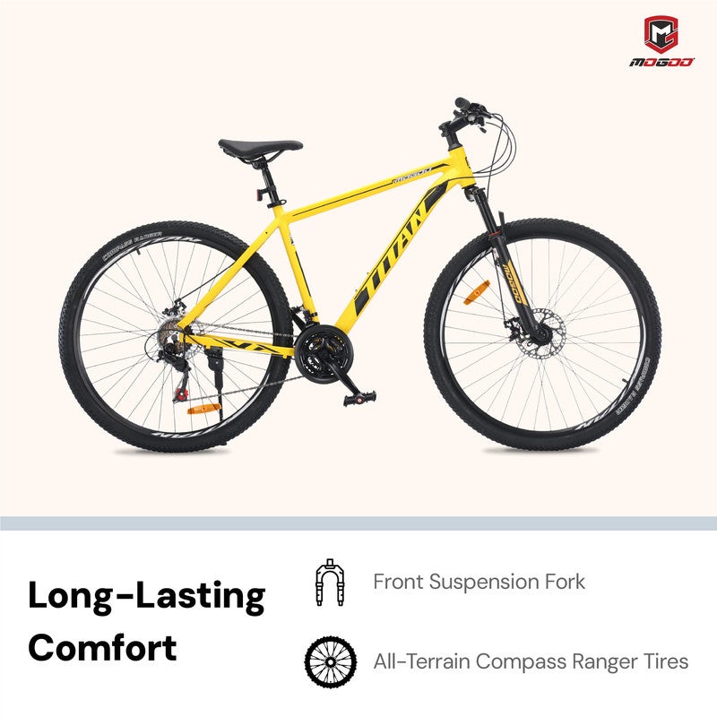Mogoo Titan Aluminum Alloy Mountain Bike 29 Inch | 21-Speed MTB for Adults | Mechanical Disc Brakes, Front Suspension, Internal Cables, Adjustable Seat - Solar - Image 5
