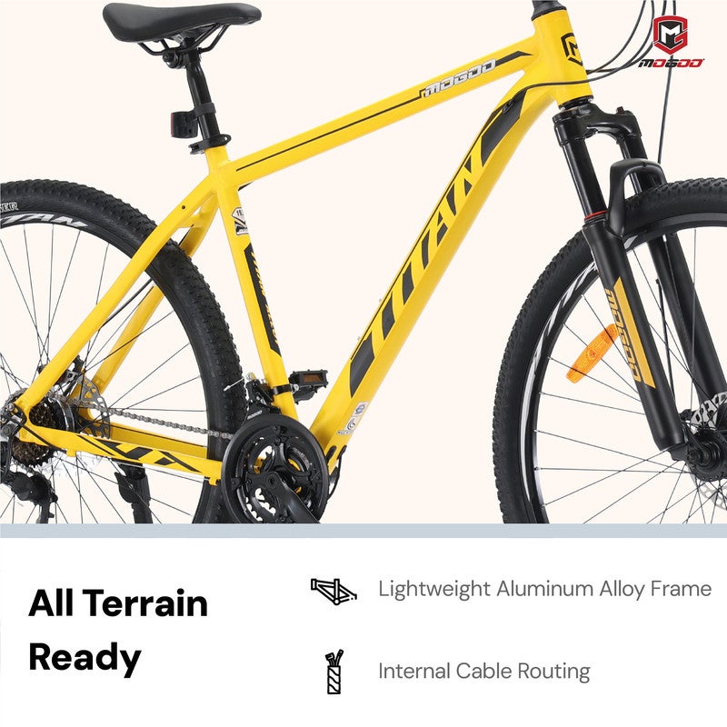 Mogoo Titan Aluminum Alloy Mountain Bike 29 Inch | 21-Speed MTB for Adults | Mechanical Disc Brakes, Front Suspension, Internal Cables, Adjustable Seat - Solar - Image 3