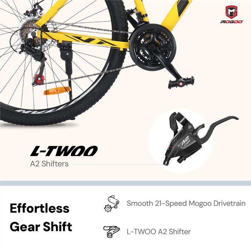 Mogoo Titan Aluminum Alloy Mountain Bike 29 Inch | 21-Speed MTB for Adults | Mechanical Disc Brakes, Front Suspension, Internal Cables, Adjustable Seat - Solar - Image 4