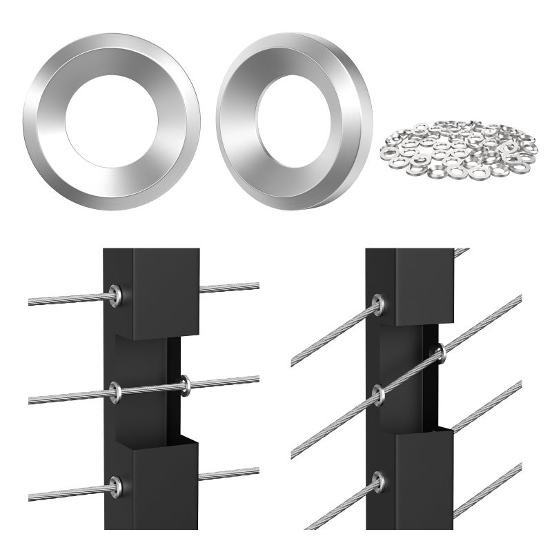 BLIKA 60Pack Cable Railing Adhesive Sleeves for 1/8" 5/32" 3/16" Wire Rope Cable, T316 Stainless Steel, 2.8mm Thickness Cable Railing Protector Adhesive Sleeves for Deck Stair Cable Railing Post Kits - Image 1