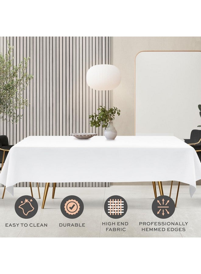 White Classic WEALUXE White Table Cloths for 6 Foot Folding Tables [6 Pack, 60x102 Inches] White Tablecloths Rectangular, Stain and Wrinkle Resistant Washable Linen Fabric Cloth - Image 3