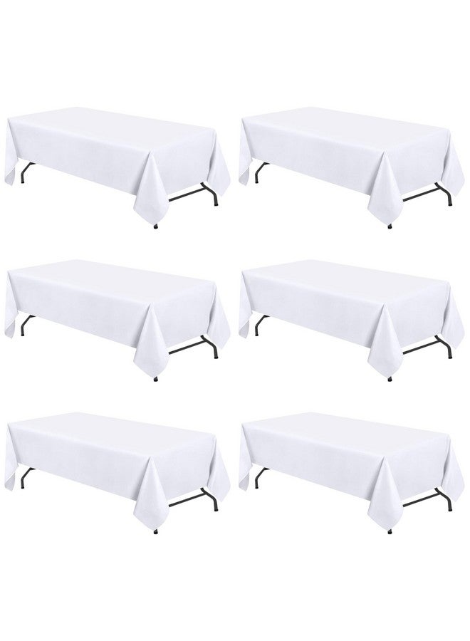 White Classic WEALUXE White Table Cloths for 6 Foot Folding Tables [6 Pack, 60x102 Inches] White Tablecloths Rectangular, Stain and Wrinkle Resistant Washable Linen Fabric Cloth - Image 1
