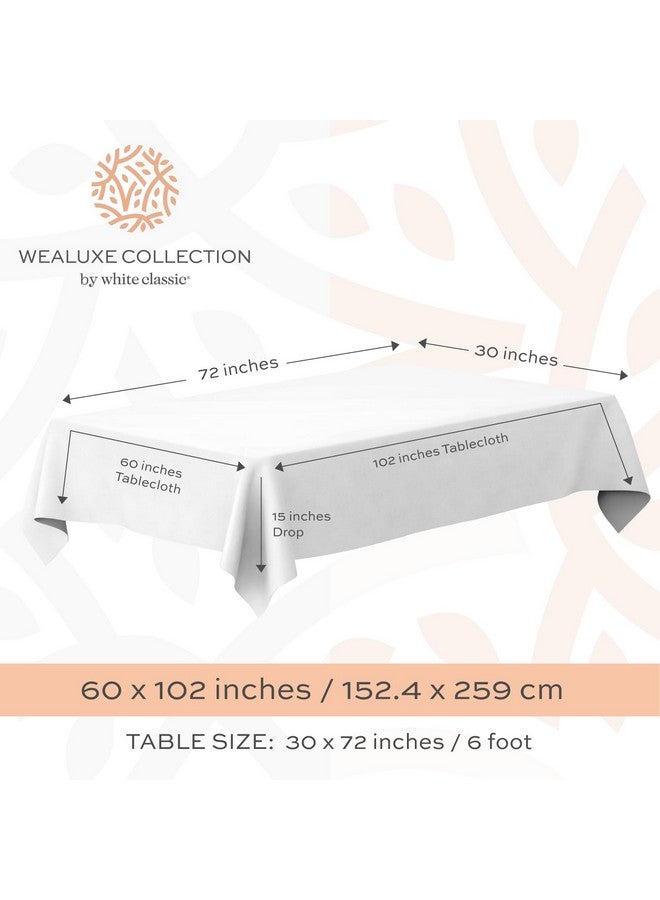 White Classic WEALUXE White Table Cloths for 6 Foot Folding Tables [6 Pack, 60x102 Inches] White Tablecloths Rectangular, Stain and Wrinkle Resistant Washable Linen Fabric Cloth - Image 2