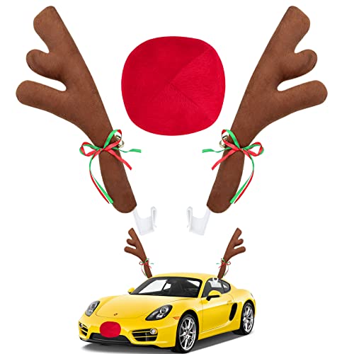 Hydencamm Car Reindeer Antler Kit Nose, Car Reindeer Antlers Christmas for Car Window Roof-Top & Front Grille, Auto Reindeer Antler and Nose Kit Decoration Set for Car SUV Van Truck by Hydencamm - Image 1