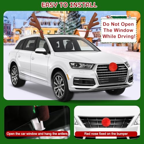 Hydencamm Car Reindeer Antler Kit Nose, Car Reindeer Antlers Christmas for Car Window Roof-Top & Front Grille, Auto Reindeer Antler and Nose Kit Decoration Set for Car SUV Van Truck by Hydencamm - Image 3