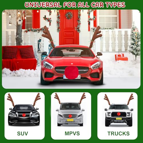 Hydencamm Car Reindeer Antler Kit Nose, Car Reindeer Antlers Christmas for Car Window Roof-Top & Front Grille, Auto Reindeer Antler and Nose Kit Decoration Set for Car SUV Van Truck by Hydencamm - Image 2