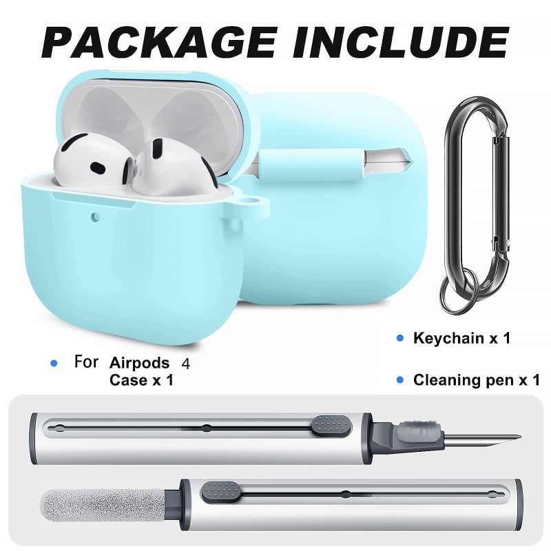 Woyinger for Airpods 4th Case Cover, Come with Cleaner Kit,Soft Skin Silicone Case Cover with Keychain, Front LED Visibl, Full Protective Caseï¼ŒCompatible with AirPods 4th(Nightglow Blue) - Image 2