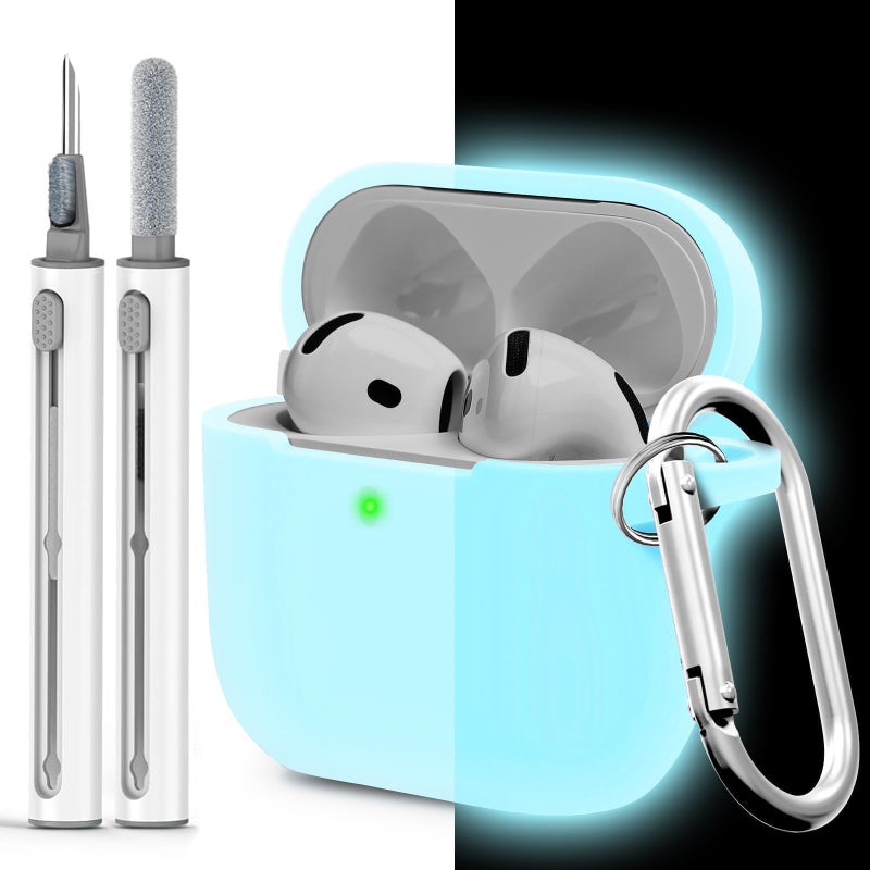 Woyinger for Airpods 4th Case Cover, Come with Cleaner Kit,Soft Skin Silicone Case Cover with Keychain, Front LED Visibl, Full Protective Caseï¼ŒCompatible with AirPods 4th(Nightglow Blue) - Image 1