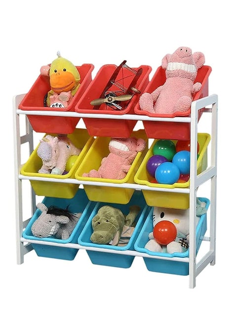Toy Storage Organizer Rack Children Deluxe Multi-Bin Rack living room storage bedroom storage with 9 Plastic Toy Boxes