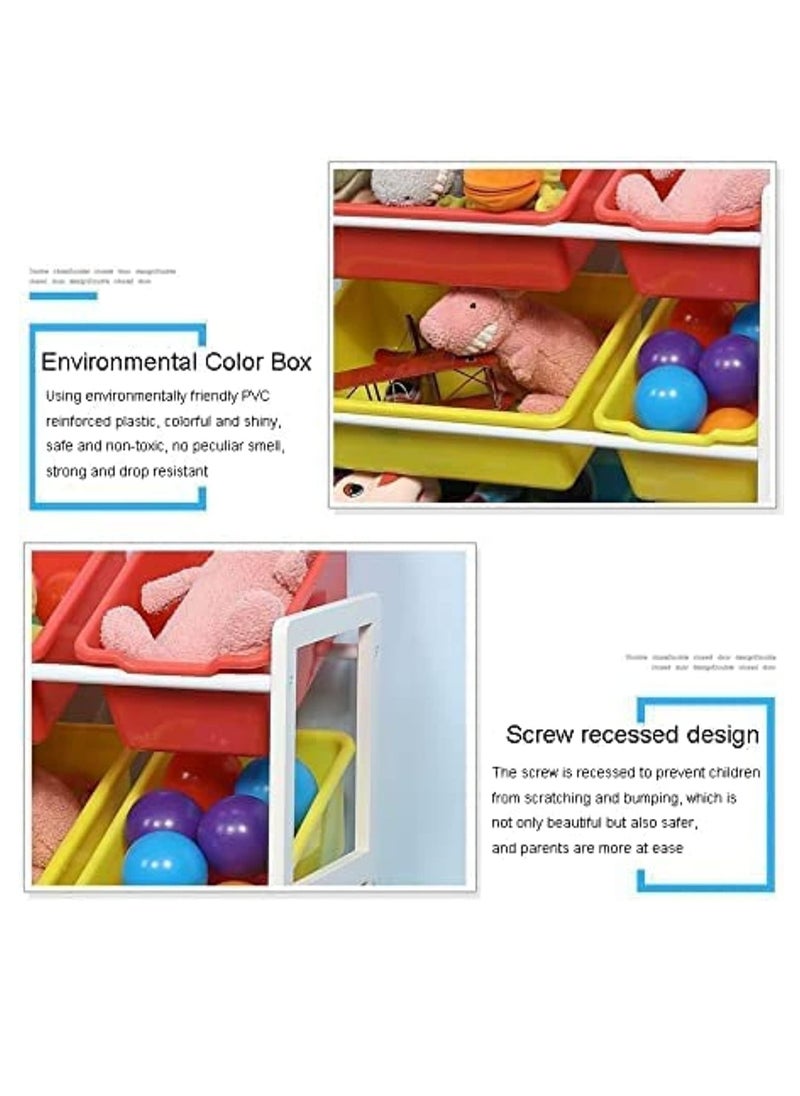 Toy Storage Organizer Rack Children Deluxe Multi-Bin Rack living room storage bedroom storage with 9 Plastic Toy Boxes