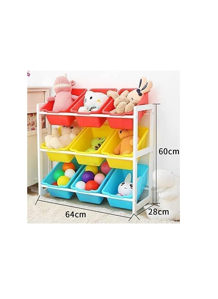 Toy Storage Organizer Rack Children Deluxe Multi-Bin Rack living room storage bedroom storage with 9 Plastic Toy Boxes