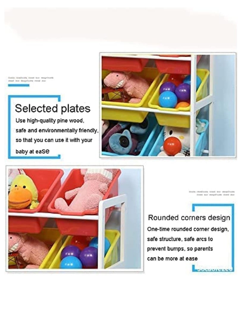 Toy Storage Organizer Rack Children Deluxe Multi-Bin Rack living room storage bedroom storage with 9 Plastic Toy Boxes