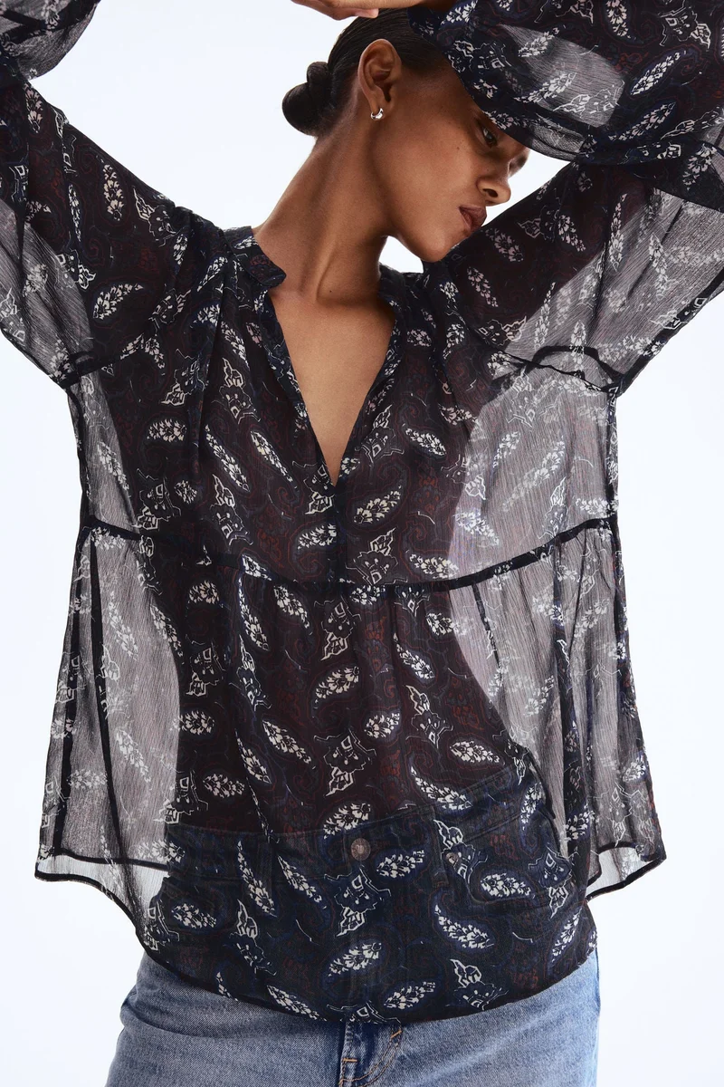 اتش اند ام Linen-blend blouse