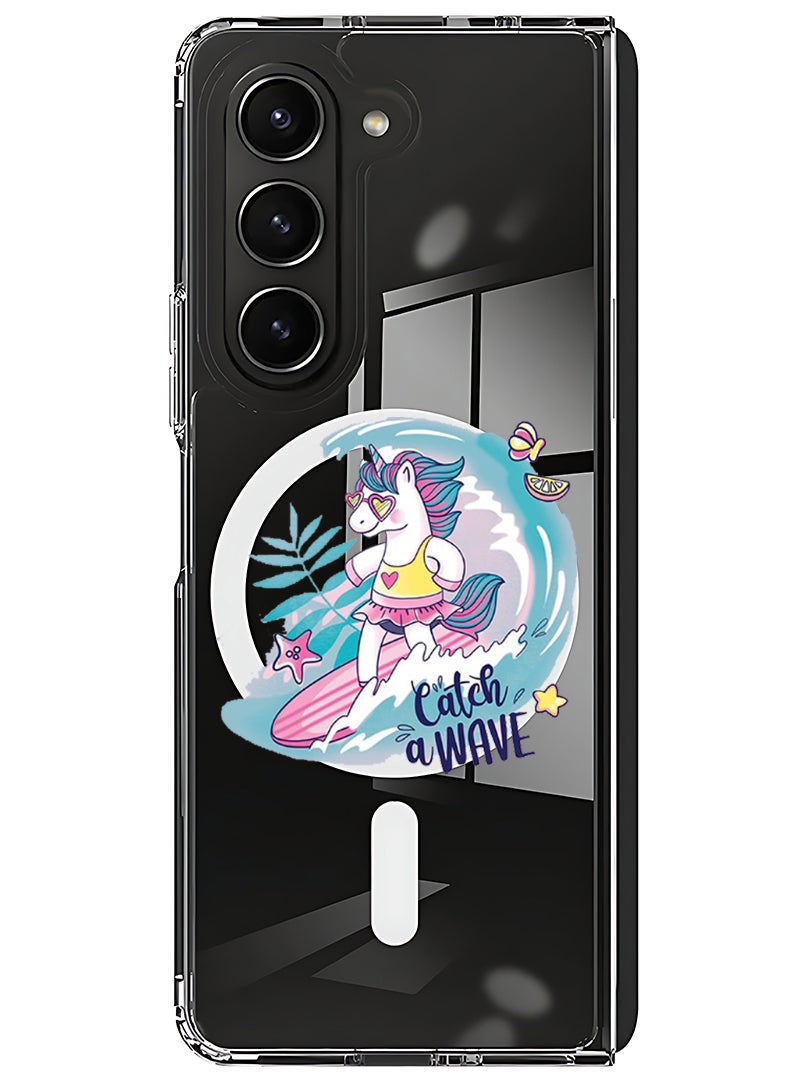 Theodor Magnetic Case for Samsung Galaxy Z Fold 5 Compatible with MagSafe Wireless Charging, Shockproof Phone Bumper Cover Catch a wave - Image 1