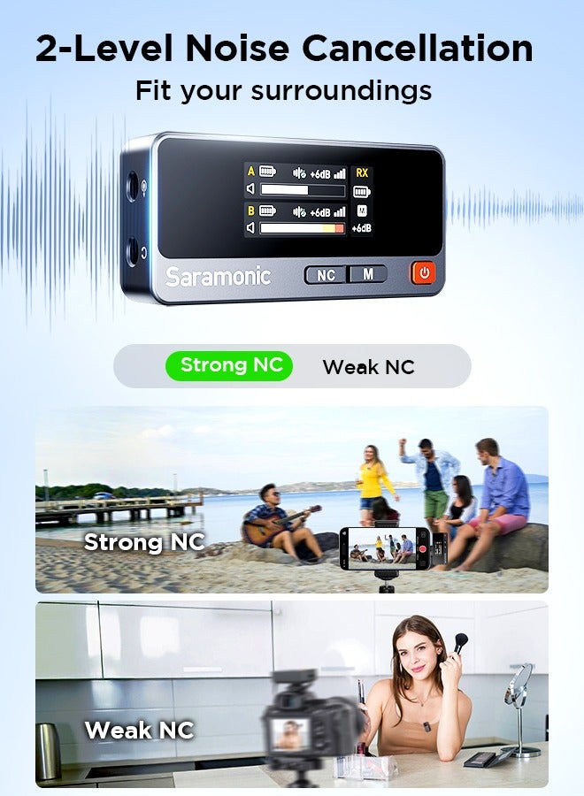 سارامونيك ميكروفون Saramonic Air اللاسلكي Lavalier لـ iPhone Android (2TX + USB-C RX + حالة الشحن) ، إلغاء الضوضاء ، 300M ، ميكروفون صغير لـ Tiktok Youtube بث حي ، مقابلة ، بودكاست ، فلوغ  - Image 3