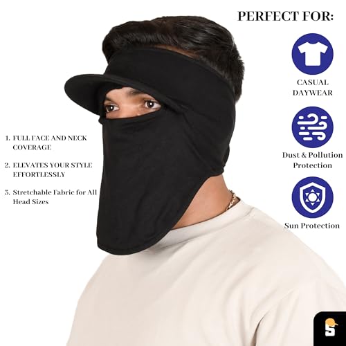 SOUL eTHICS R2 Cotton Visor Face Mask | Unisex Balaclava | Full Face Ninja Mask | Unisex Bike Riding & Cycling, Anti Pollution Dust & Sun Protection Full Face Cover Reusable Visor Mask (Black) - Image 2