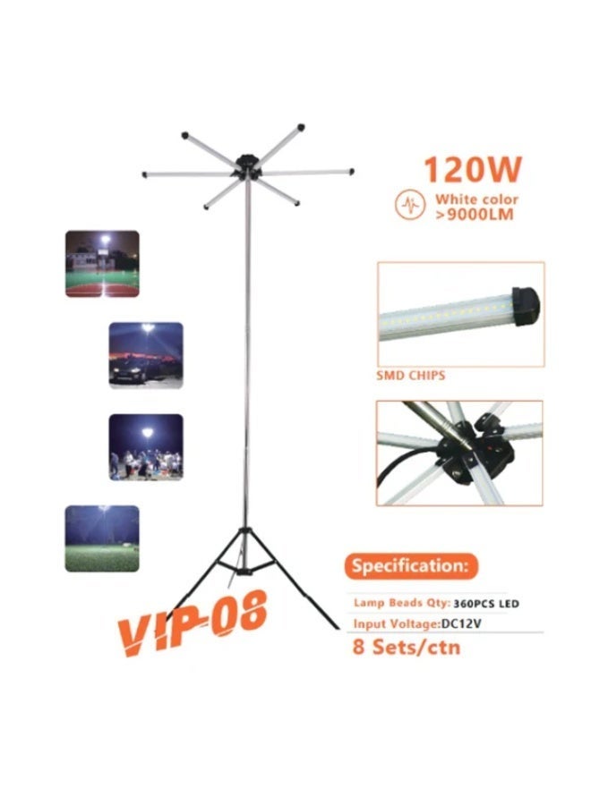كروني مصباح تخييم احترافي Crony Vip-08 بقوة 120 واط - رأس إضاءة سداسي سداسي الجوانب بقوة 12000 لومن، مجموعة كاملة مع حامل ثلاثي القوائم بطول 3.5 متر وجهاز تحكم عن بُعد للمناسبات الخارجية - Image 4