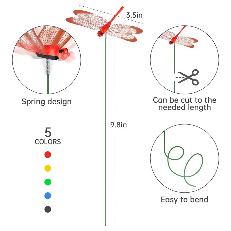 NiHome 9.8" Dragonfly Decorative Garden Stakes for Outdoor & Indoor, Waterproof PVC Wings & Durable Plastic Body for Flower Beds, Potted Plants, Walls (30PCS, Clips & Pliers NOT Included) - Image 3