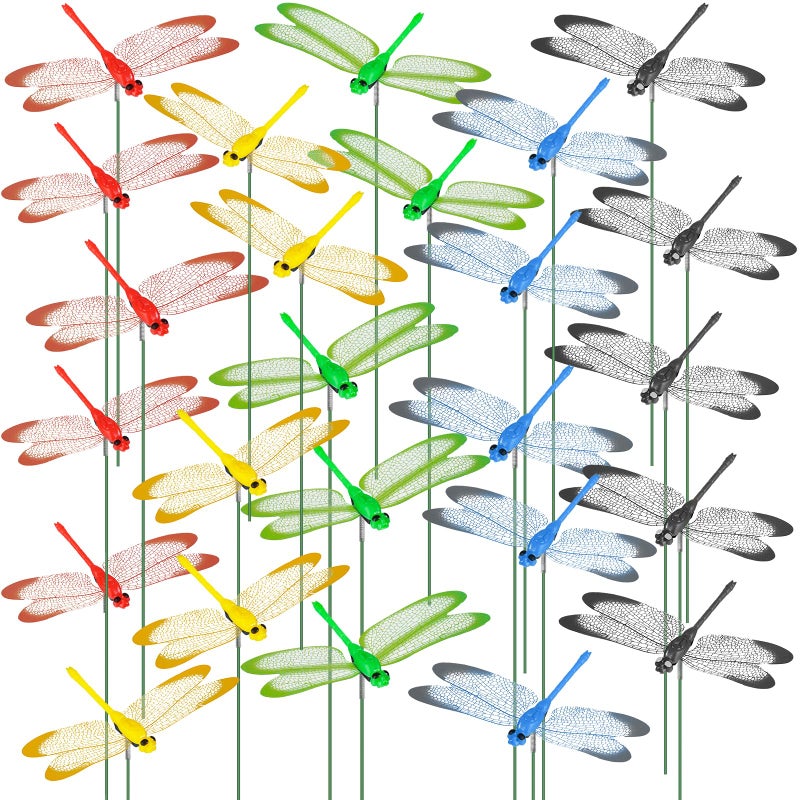 NiHome 9.8" Dragonfly Decorative Garden Stakes for Outdoor & Indoor, Waterproof PVC Wings & Durable Plastic Body for Flower Beds, Potted Plants, Walls (30PCS, Clips & Pliers NOT Included) - Image 1