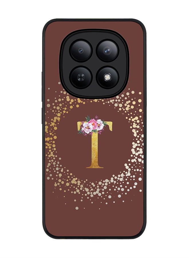 For Xiaomi Redmi Note 15 5G / Poco M8 Case,Slim fit Camera Protection, Shockproof Thin Phone cover  - Custom Monogram Floral - T  (Brown )