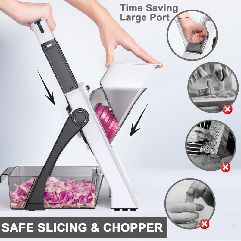 QYKIC Upgrade Safe Mandoline Slicer for Kitchen, Vegetable Chopper Slicer, Potato Slicer Thickness Adjuster, French Fry Cutter, Veggie Onion Dicer Faster Kitchen Mandolin for Meal Prep (White) - Image 4