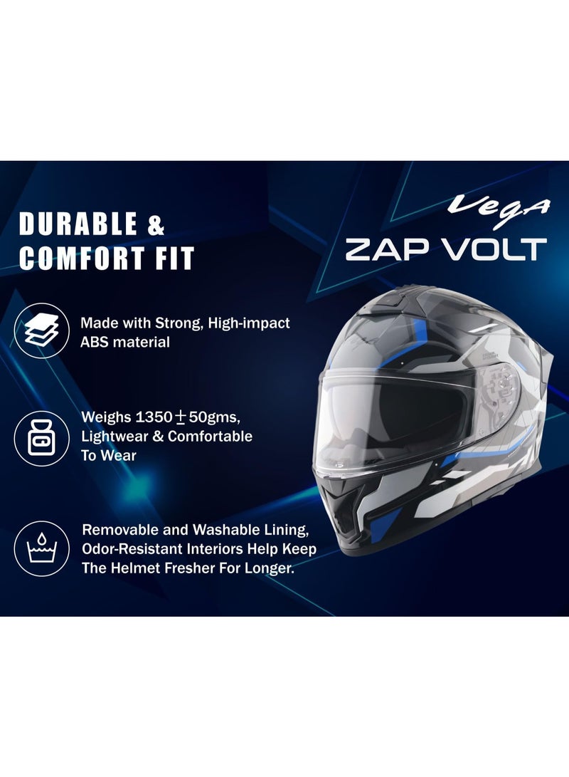Vega Zap Volt ISI and DOT Certified Lightweight Full Face Helmet for Men and Women with Scratch and UV Resistant Dual Visors and Advanced Ventilation - Image 2