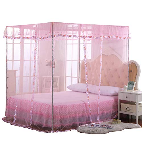 JQWUPUP Twin Canopy Bed Curtains  4 Corner Canopy for Beds Bed Canopy for Girls Adults Bedroom Decor Twin Size Pink