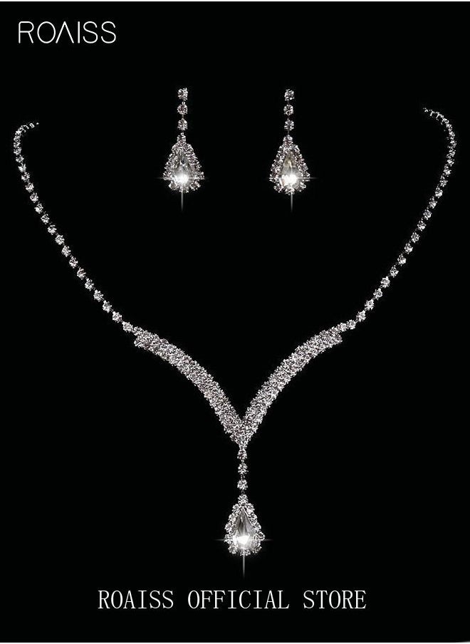 3 Pcs Rhinestone Necklace Earrings Set Drop-shaped Pendant V-neck Chain Ear Dangle Bridal Evening Dress Accessories for Women Silver/Clear - pzsku/Z677D2357C3716C0E8188Z/45/_/1641376912/fbc8bec0-9da6-4432-abc3-da281eb6b587