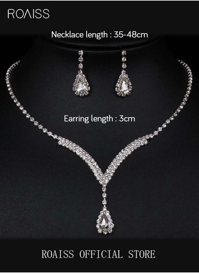 3 Pcs Rhinestone Necklace Earrings Set Drop-shaped Pendant V-neck Chain Ear Dangle Bridal Evening Dress Accessories for Women Silver/Clear - pzsku/Z677D2357C3716C0E8188Z/45/_/1641376913/e38baab7-c3c7-4be2-8e76-bfc140d5420d