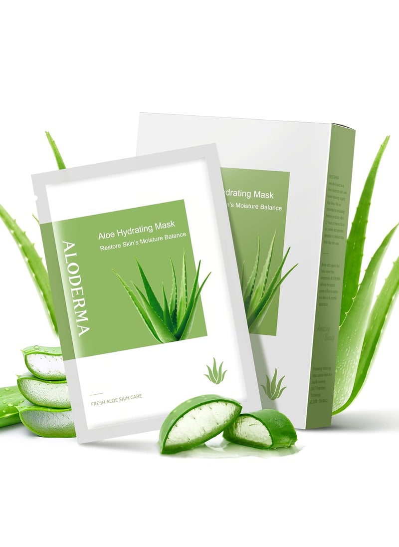 Aloderma - Aloderma Hydrating Sheet Face Masks with 87% Organic Aloe Vera - 5 pack Moisturizing Facial Masks with Hyaluronic Acid & Bergamot Oil for Nourished, Radiant Skin - Aloe Vera Natural Skincare - Image 1