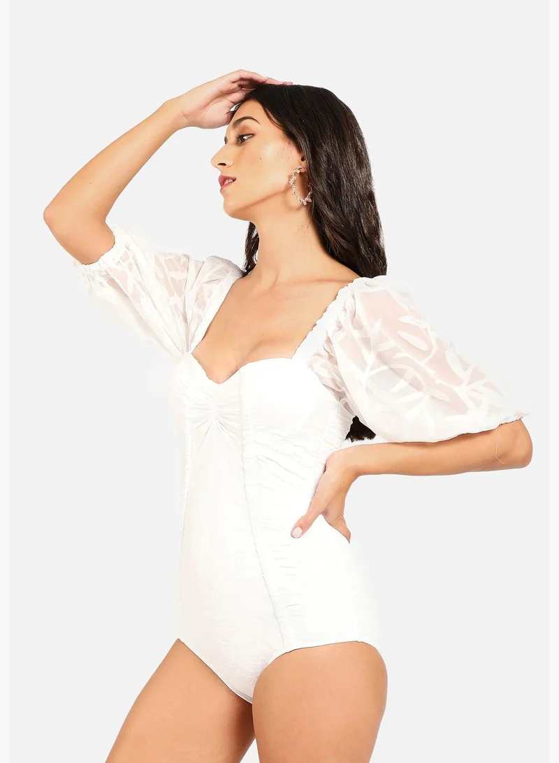 Haute Sauce Plunge Neck Puffed One Piece Swimsuit
