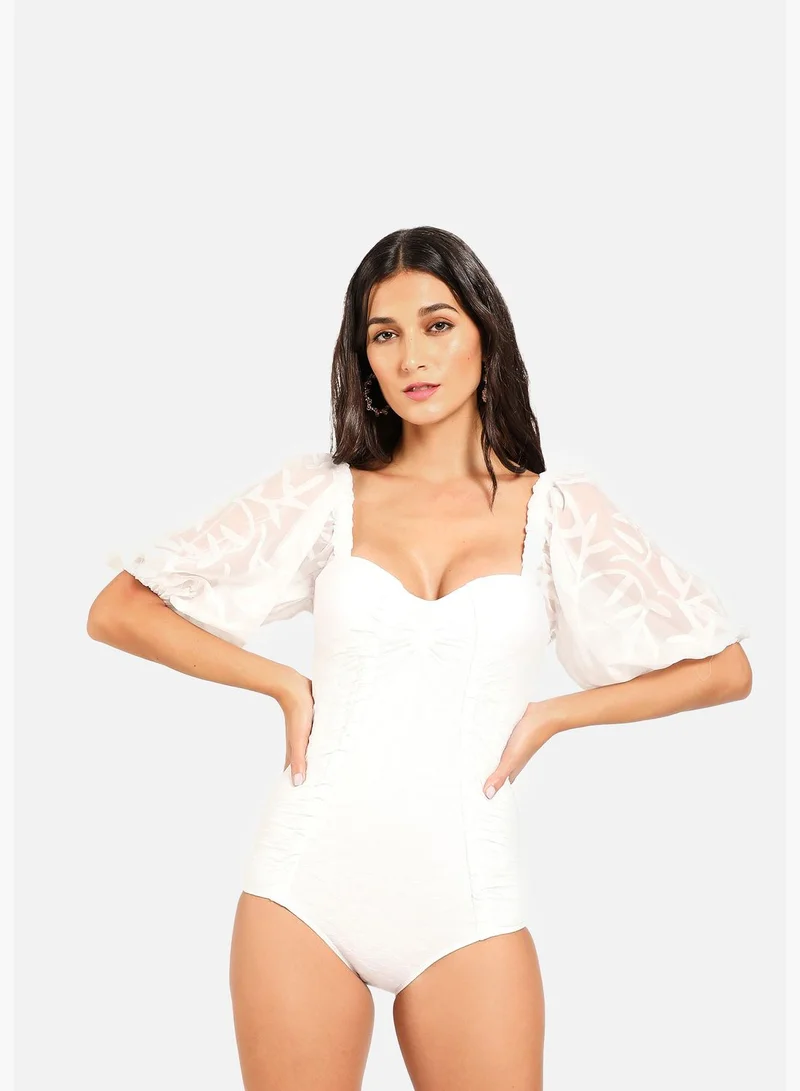 Haute Sauce Plunge Neck Puffed One Piece Swimsuit