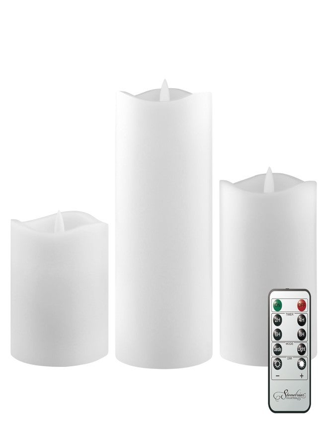 Stonebriar 3 Pack White Real Wax Assorted Size Flameless LED Pillar Candles with Remote and Timer - Image 1