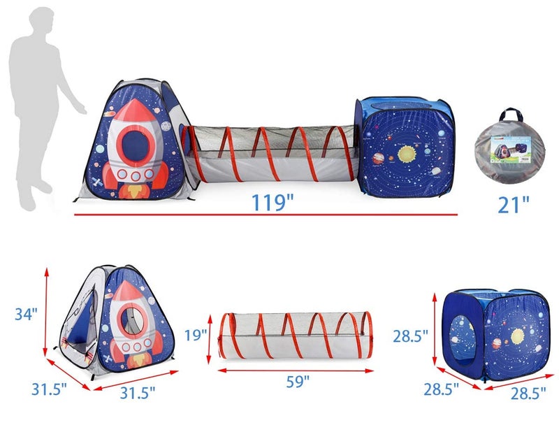 UTEX 3pc Space Astronaut Pop Up Play Tents with Tunnels for Kids, Boys, Girls, Babies and Toddlers, Indoor/Outdoor Playhouse –Stem Inspired Design W/Solar System & Planet - Image 2