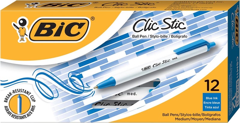 BIC Clic Stic Retractable Ballpoint Pen - Pack of 12 - Blue Body, Blue Ink - Image 1