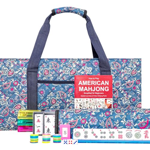 Jongyance American Mahjong Set Mahjong Game Set 166 Tiles with Blue and Red Bag 4 AllinOne RackPushers MaJongg Set Mahjong Majiang Ma Jong - Image 1