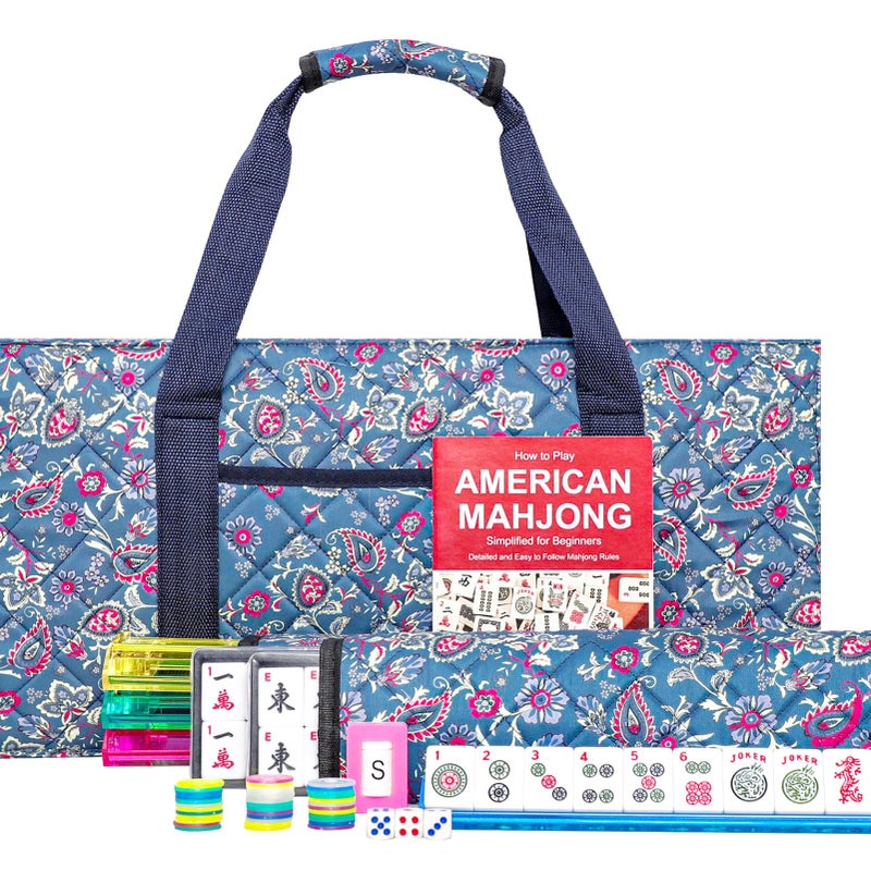 Jongyance American Mahjong Set Mahjong Game Set 166 Tiles with Blue and Red Bag 4 AllinOne RackPushers MaJongg Set Mahjong Majiang Ma Jong - Image 3