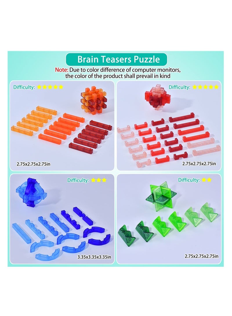 3D Brain Teaser Puzzles for Kids and Adults, Rubik's Cube Educational Toys, 4pcs Chinese Kong Ming Lock for Interlock IQ Mind Test, Thinking, Patience Games - Image 5
