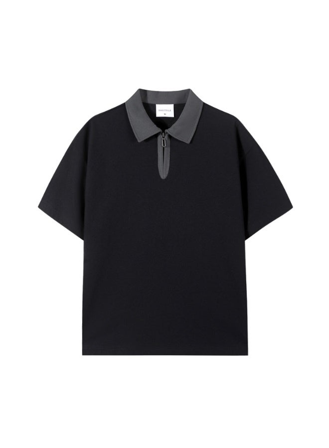 Half Zip Workwear Polo Shirt Short Sleeve Restaurant Coffee Shop Uniform Breathable Summer Casual Top - Image 1