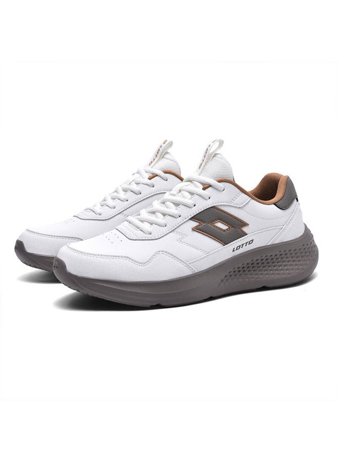 LOTTO Men'S Leather Thick-Soled Shock-Absorbing Rebound Casual Running Shoes 8837P Ivory White Size 42 - Image 4
