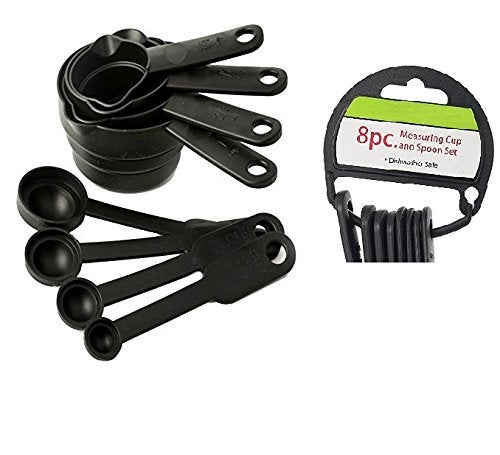 Inditradition 8 Piece Measuring Cup Spoon Set Multi Purpose Kitchen Tool with Free Hanging Groove Black - Image 1