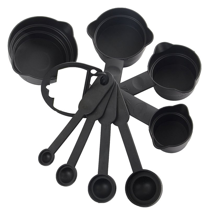 Inditradition 8 Piece Measuring Cup Spoon Set Multi Purpose Kitchen Tool with Free Hanging Groove Black - Image 5