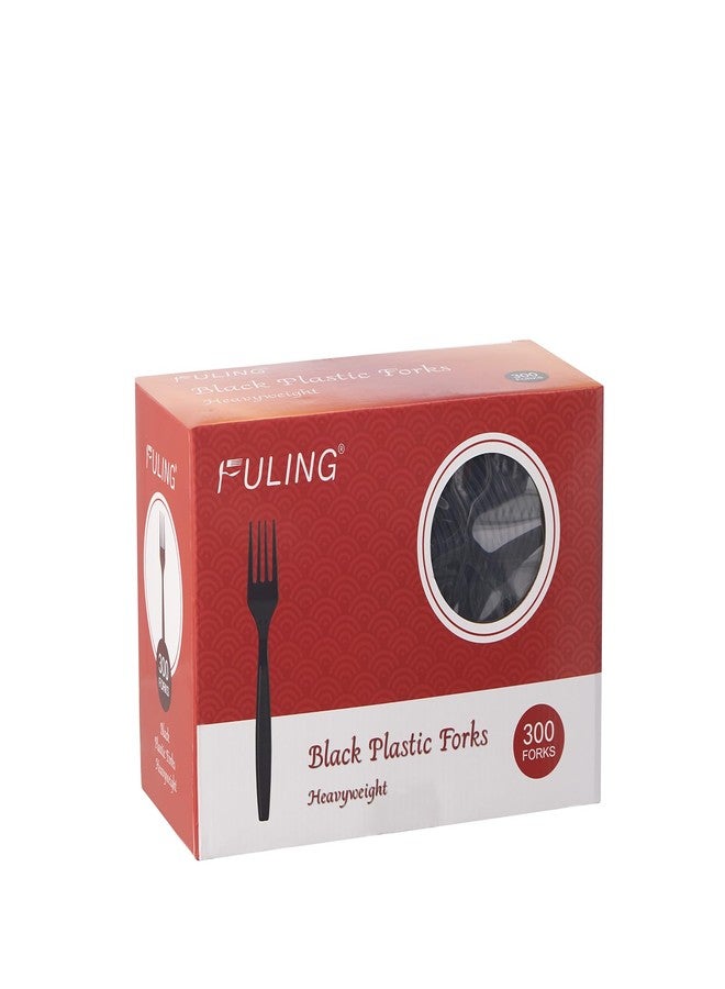 FULING [300 Count] Plastic Forks 7" Black Silverware Heavyweight Cutlery Disposable Utensils Heavy Duty For Every Day Use - Image 1