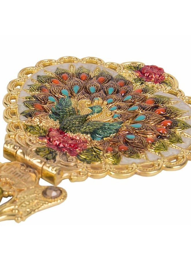Nerien Antique Mirror Comb Set - Vintage Metal Embossed Rose Handheld & Tabletop Stand Makeup Mirror - Peacock Heart-Shaped - Gold - Image 5