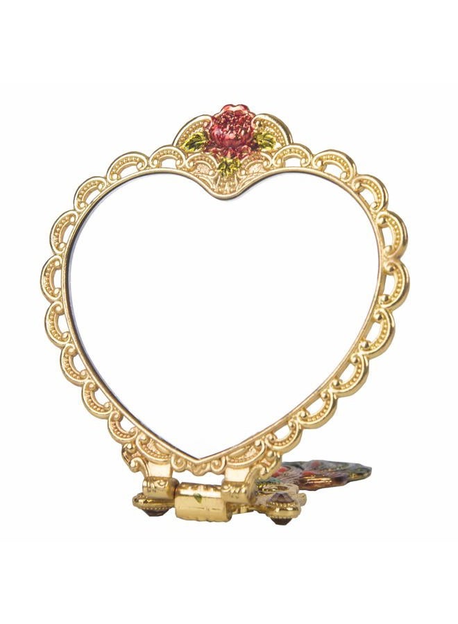 Nerien Antique Mirror Comb Set - Vintage Metal Embossed Rose Handheld & Tabletop Stand Makeup Mirror - Peacock Heart-Shaped - Gold - Image 4