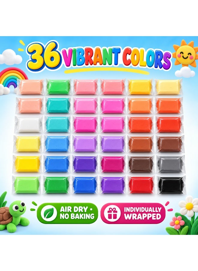 Kidzilla Air-Dry Clay Kit for Kids, 36 Colours Soft Ultra-Light Modelling Clay with Sculpting Tools, Creative DIY Arts & Crafts Set for Ages 3–8 - Image 2