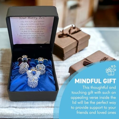 Thorness Angels worry box | Mindfulness box | Spiritual gifts | |mental health | guardian angel worry box for your loved ones | Includes 3 glass worry angels with gilded wings - Image 5