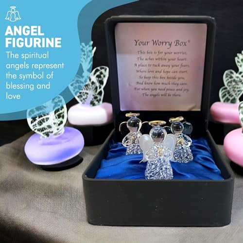 Thorness Angels worry box | Mindfulness box | Spiritual gifts | |mental health | guardian angel worry box for your loved ones | Includes 3 glass worry angels with gilded wings - Image 3